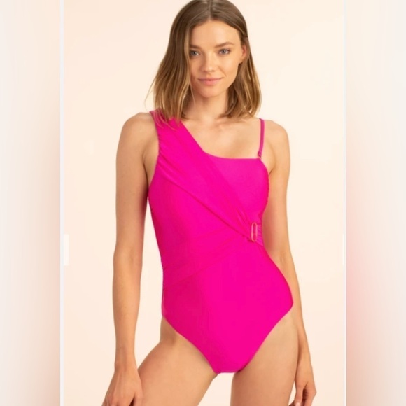 Trina Turk womens swimsuit Monaco Asymmetrical One Piece Pink Size 6 granny core - Picture 1 of 5